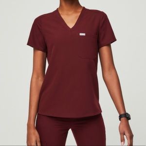 Women Figs One Pocket Scrub Top XXS burgundy
